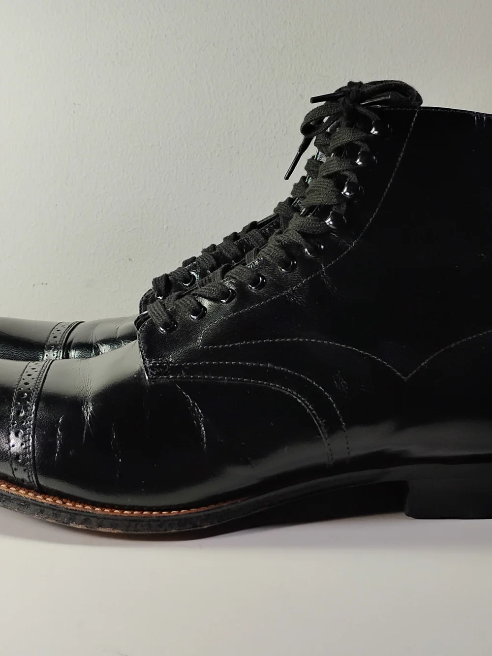Stacy Adams Men's 10.5 Black Leather Cap Toe Lace Up Dress Boots